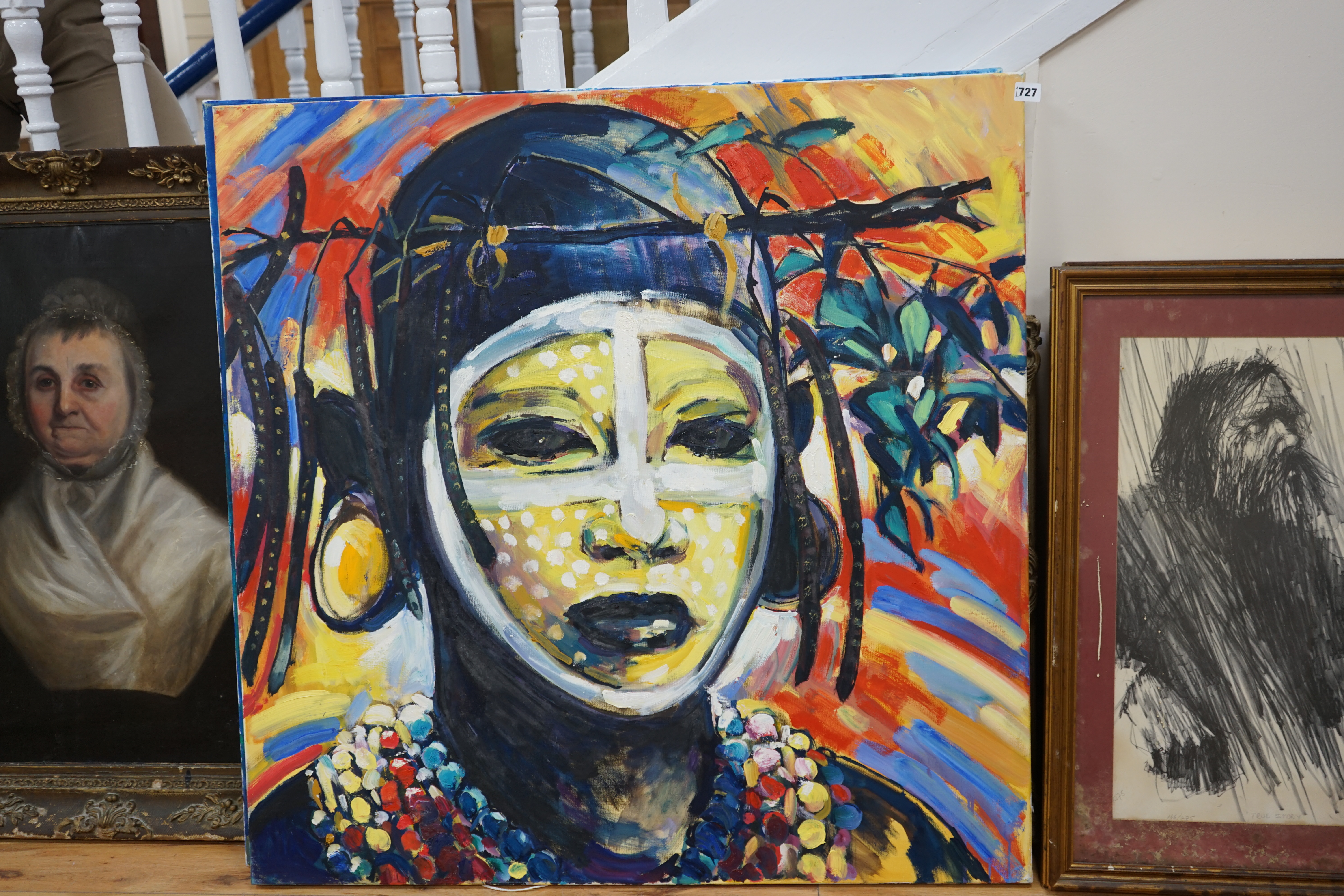 John Speirs, oil on canvas, abstract composition, ‘Africa III’, unsigned, label verso, 100 x 100cm, unframed. Condition - good